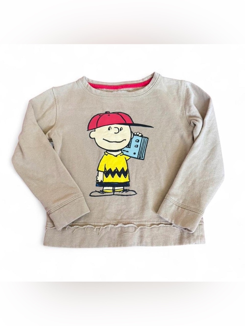 Appaman x Peanuts Charlie Brown Sweatshirt 3T Raw Hem Fleece Pullover Tan